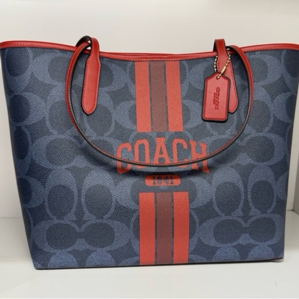 Coach Navy and Red Signature Tote